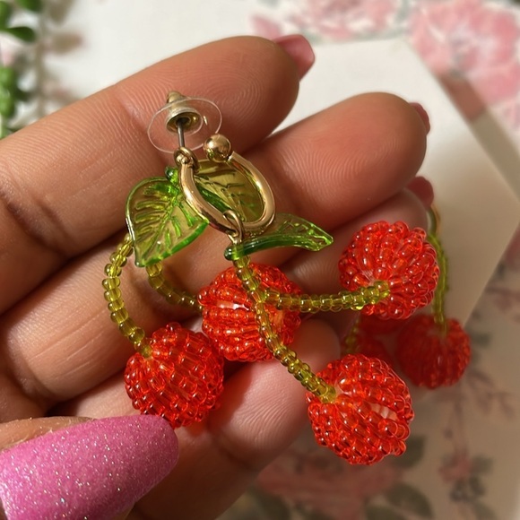 Cherry Beaded Drop Earrings - Picture 7 of 13